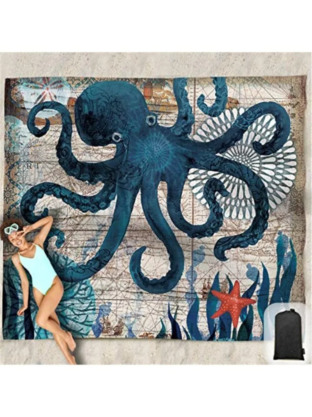 Oversized Beach Blanket Sandproof Waterproof 95 X 85 Octopus Picnic Camping Mat